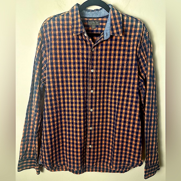 LL BEAN SIGNATURE Slim Fit Men’s Blue Orange Checkered Button Up Sz Large Shirt - Picture 1 of 12